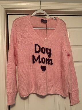 Wooden Ships Pink 'Dog Mom' V-Neck Sweater